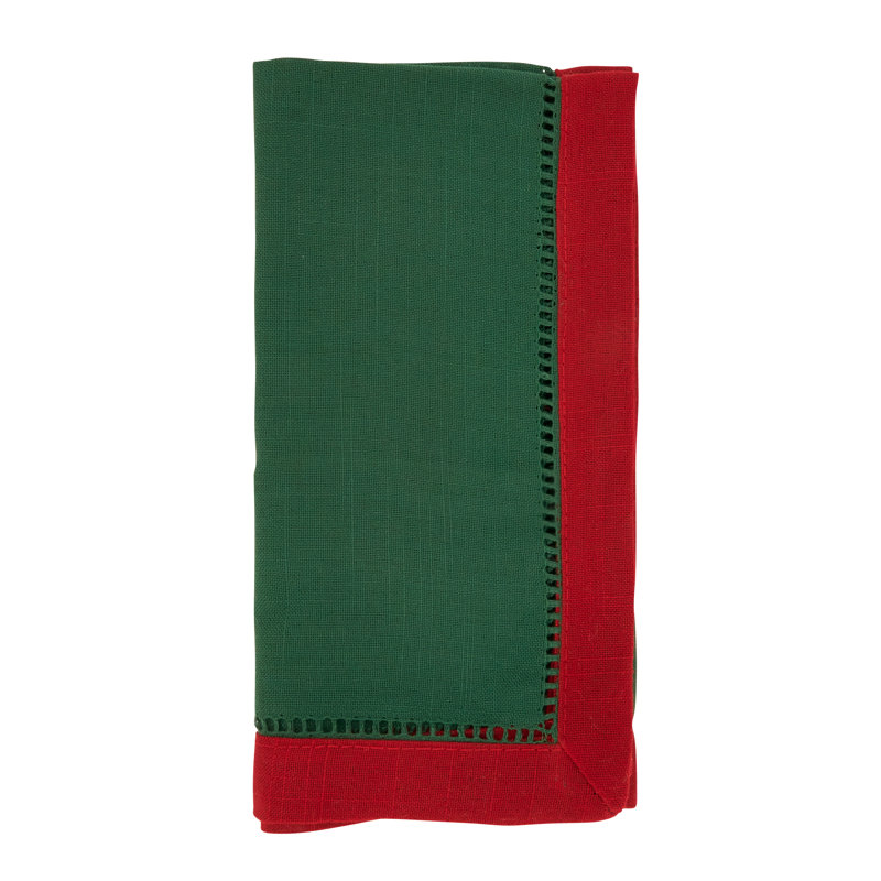 Umana Color Block Charm Two-Tone Hemstitch Napkin (Set Of 12) 20S, Jasper Green/Red