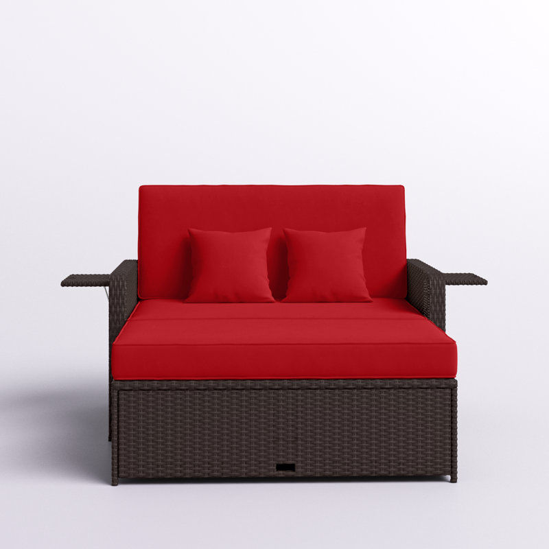Armonee 67'' Wide Straight Wicker Loveseat with Cushions, Red