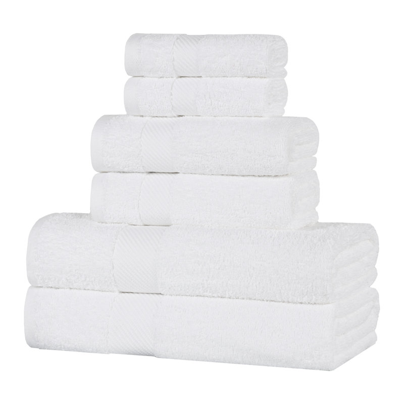 Certified Egyptian Cotton Medium Weight Solid Luxury 6 Piece Bathroom Towel Set, White