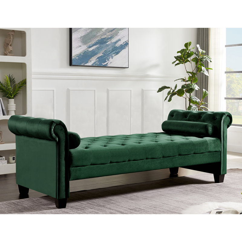 Velvet Upholstered Bench, Green