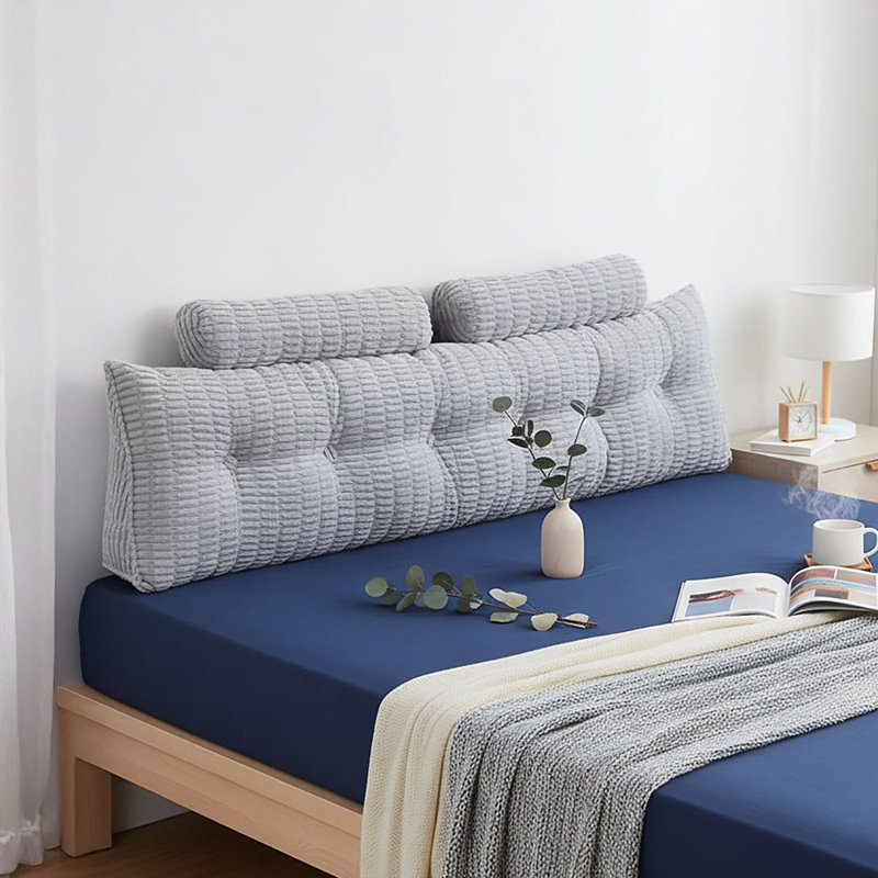 Cotton Grey Rectangular Backrest Back Cushion, Light Blue