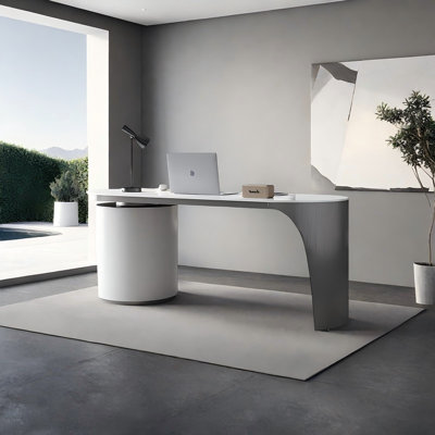 Modern Minimalist Grey Rectangular Office Desk
