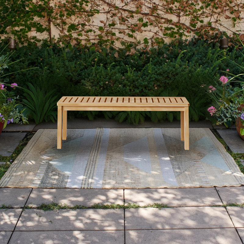 Banc de hall d'entrée en bois de 52 pouces à lattes avec rangement, finition naturelle claire et design minimaliste