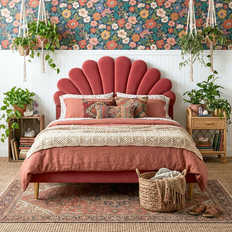 Upholstered Bed, Red