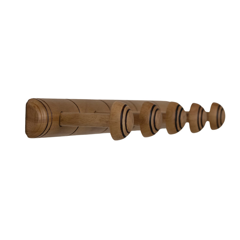 Dark Carved Rubberwood Wall Hook Rack