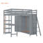 Lit mezzanine avec garde-robe, bureau et tablettes ouvertes