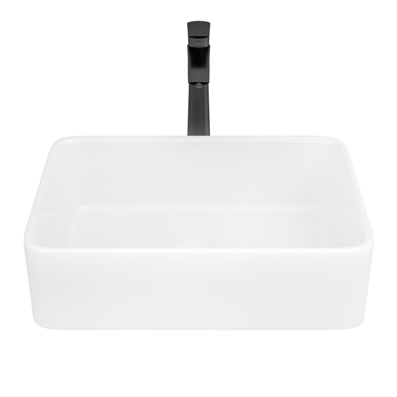 Ensemble de lavabo vasque en céramique blanc avec robinet noir L 19 "x l 15", comptoir rectangulaire