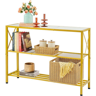 Gold Console Table, 3 Tier Entryway Table, Hallway Table, Narrow Sofa Table With Shelves, Entrance Table For Entryway, Gold And White