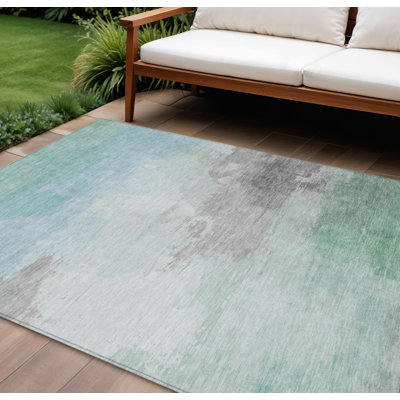 Tapis extérieur lavable abstrait bleu et vert menthe 10 pi x 14 pi