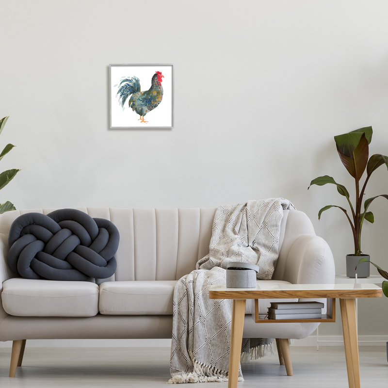 Impression de coq floral encadré sur bois par Claudia Bianchi, Estampe numérique Farmhouse, H 12 po x l 12 po x P 1,5 po