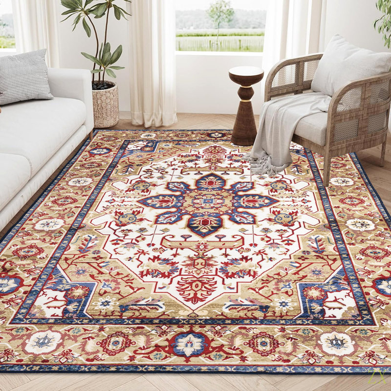 Area Rug 6X9 Vintage Bohemia Large Persian Non-Slip Washable Rug For Living Room Kitchen Bedroom Living Room Flower Design