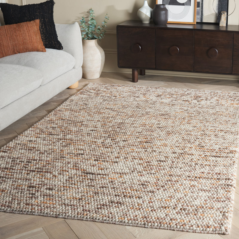 Hristodor Natura Hand Woven Wool/Cotton Rug in Brown/Dark Brown/Beige, Rectangle 5' x 8'