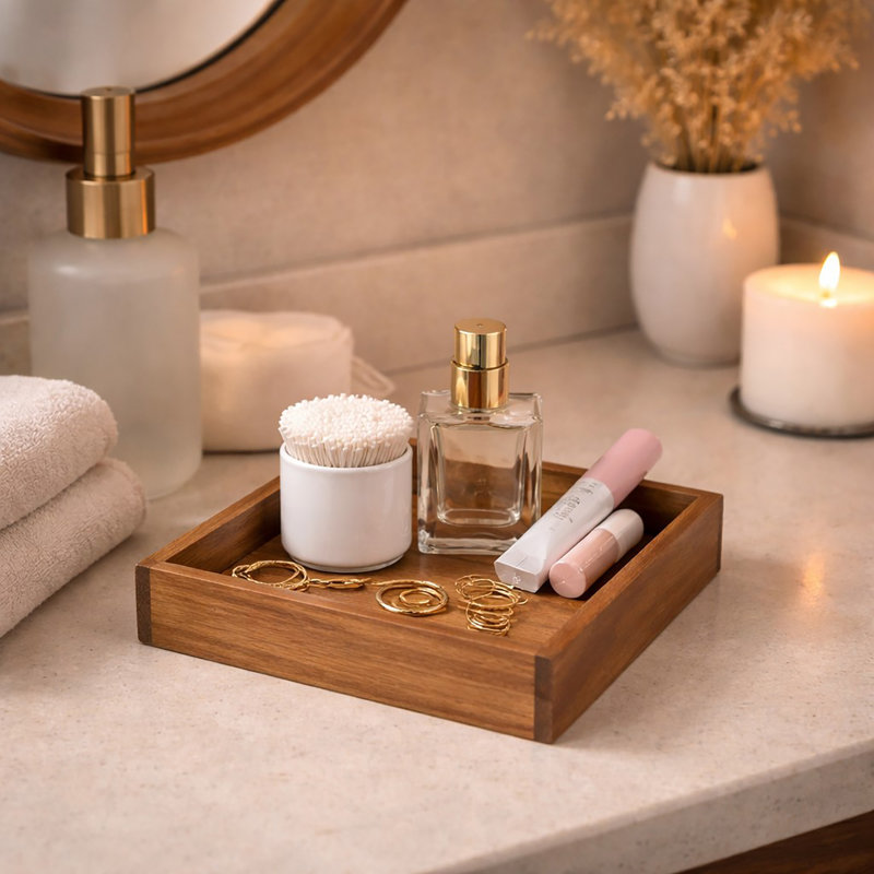 Plateau pour accessoires de salle de bain Acacia