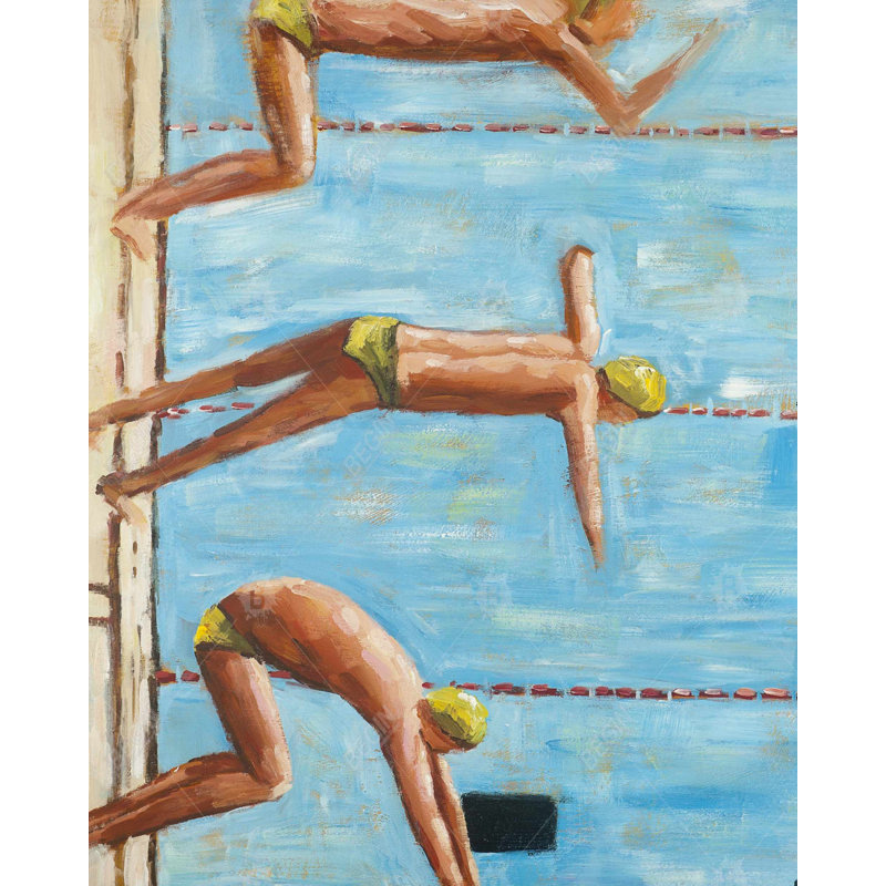 Swimmers - Figurative Blue Canvas for Home Decor | Artwork