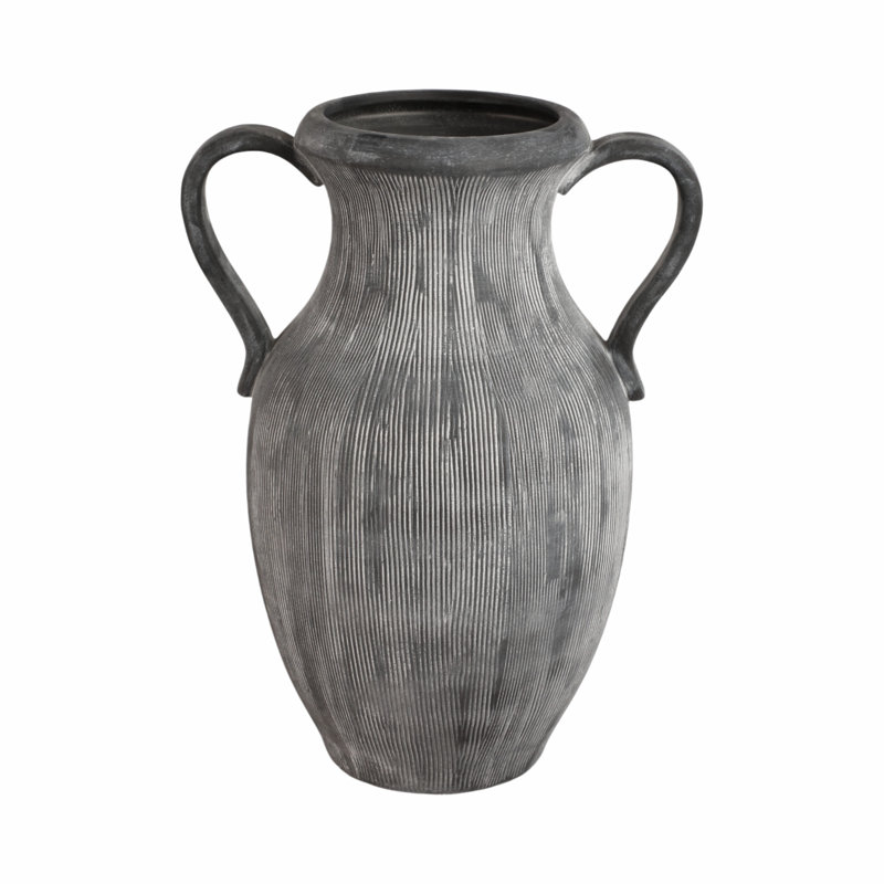 Stoneware Table Vase, Black/Ivory, 15" H x 11" W x 8" D