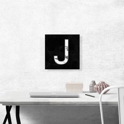 Classy Black White Marble Alphabet Letter J - Wrapped Canvas Textual Art