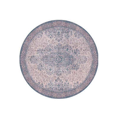 Vintage Look Woven Base Decorative Powder Pink Blue Carpet