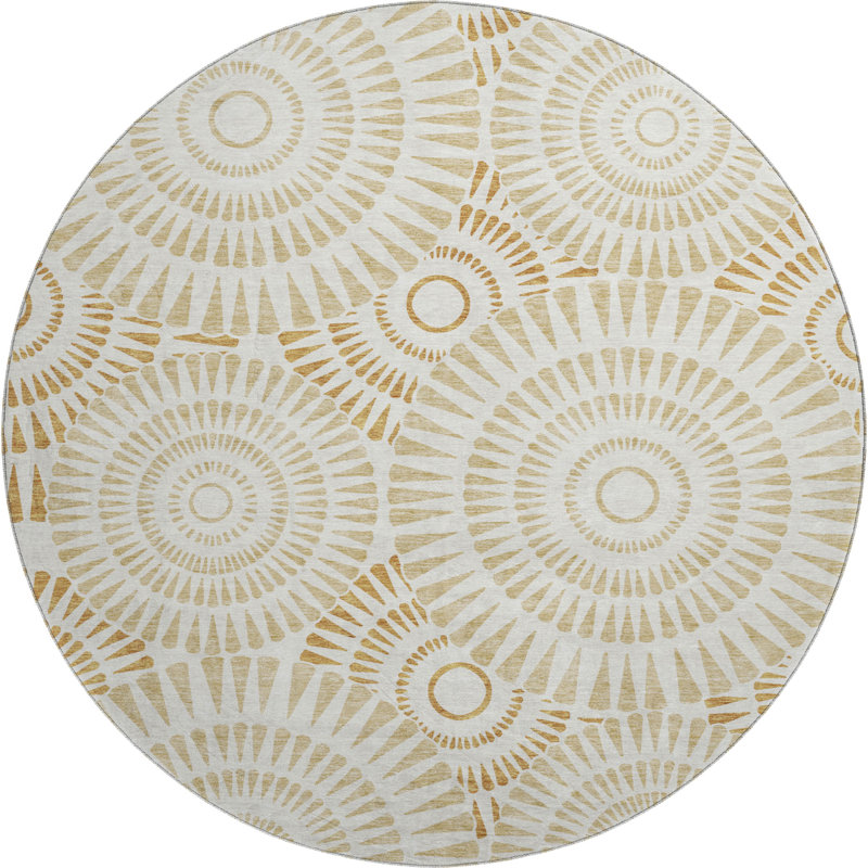 Premium Machine Washable Prisco Gold Rug, Round 8'
