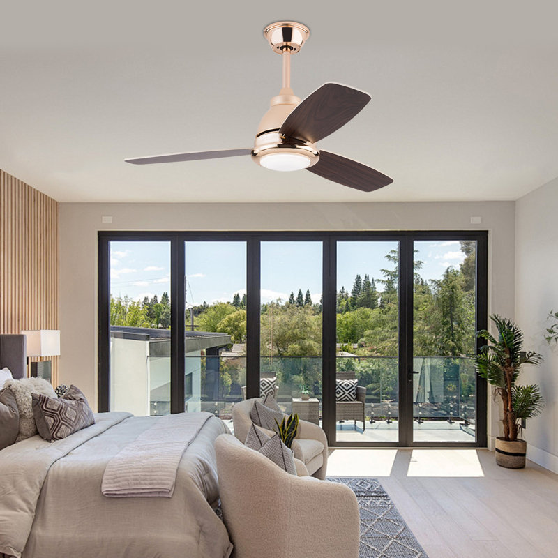 42” Ceiling Fan Light With Remote Control (Walnut), Gold