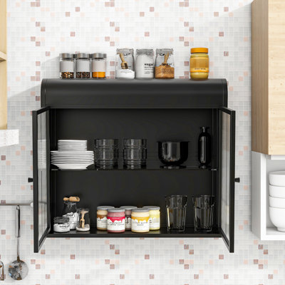 Armoire de rangement, 2 portes, poignées, verre trempé, garde-robe de chambre à coucher, tablettes en verre, cuisine, salon
