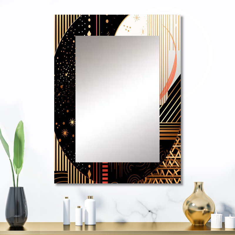 Golden Geometric Glam Full Moon - Geometric Large Mirror, Modern Unique Wall Mirror Decor, Printed Metal Art, 32" x 24"