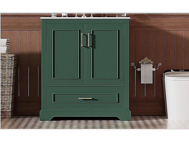 Meuble-lavabo avec lavabo en céramique 30 po, 1 tiroir et 2 portes, Vert