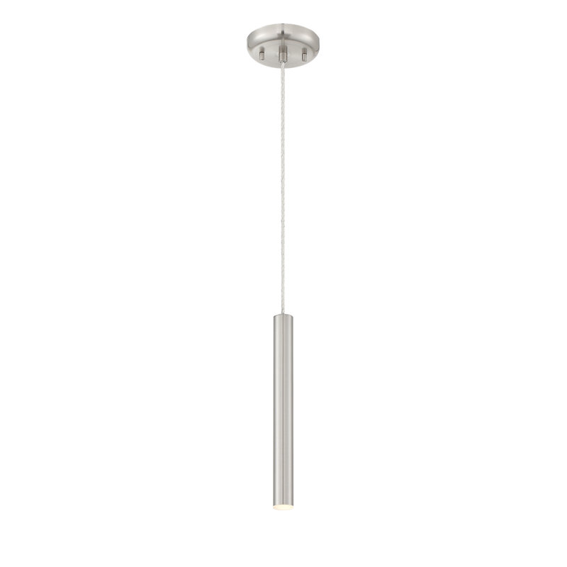 Luminaire suspendu cylindrique à 1 lumière DEL Bowning, Nickel satiné, H 12 po x l 1,25 po x P 1,25 po