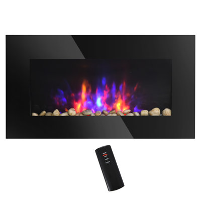 28.5" Electric Mounted Fireplace, 1500w, Flame Effect, Black, 7 Color Background Fireplace With , Wall Mounted, Stylish