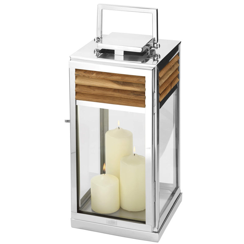 25cm Stainless Steel Tabletop Lantern, 51cm H x 24cm W x 24cm D