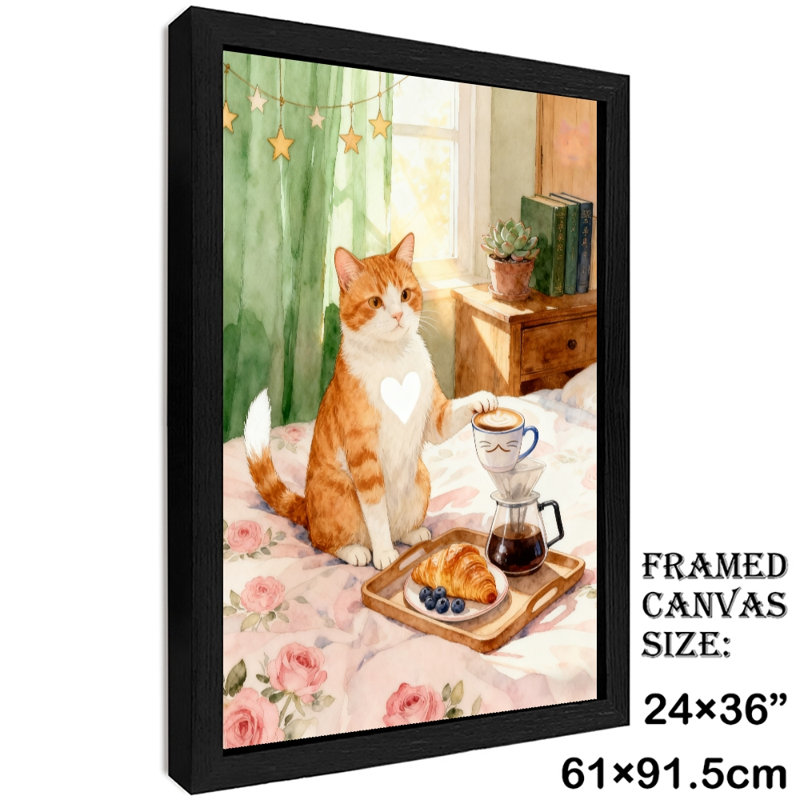 Reproduction d'art encadré noir, rétro, chat chaud, thé d'après-midi, H 37 po x l 25 po