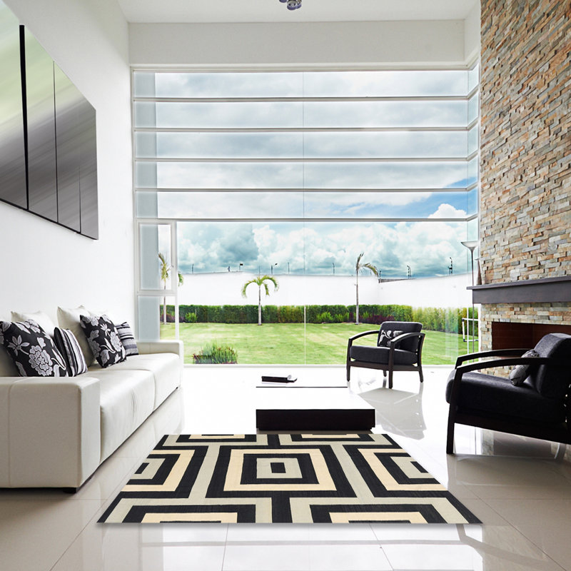 Tapis géométrique noir / beige, Carré 6 pi