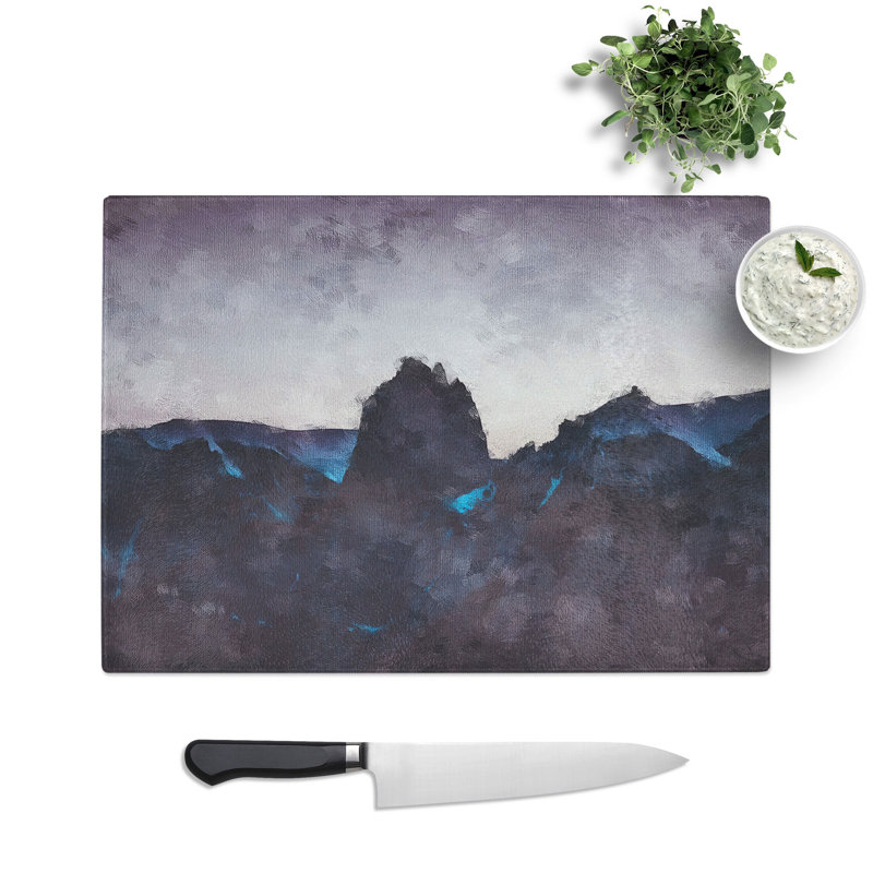 Tempered Glass Dusky Mountains Chopping Board, 28.5 cm x 39 cm
