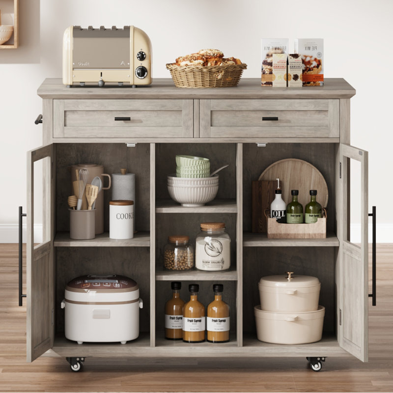 41-Inch Drop  Kitchen Island in Grey - Mobile Work Table with 3 Storage Types. 41.2 x 15.7 x 30.7 Inches, Gray