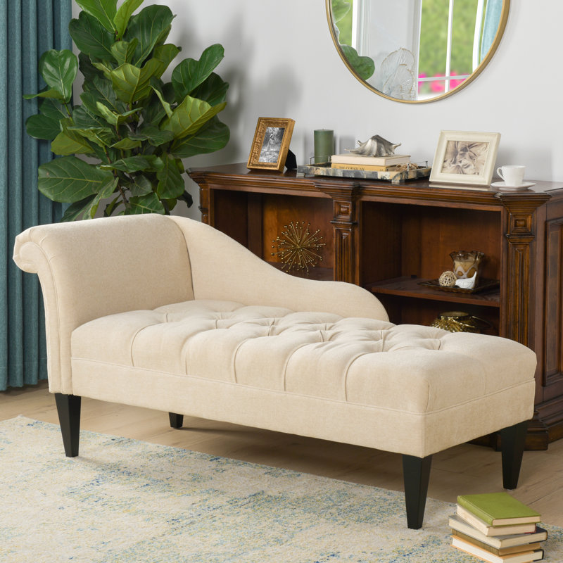 Méridienne capitonnée avec accoudoir gauche Ainara, Beige