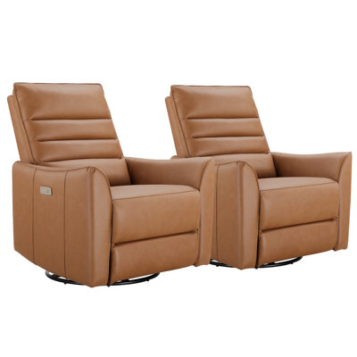 Akeem Gabi Genuine Leather Swivel Glider Power Recliner(Set of 2)