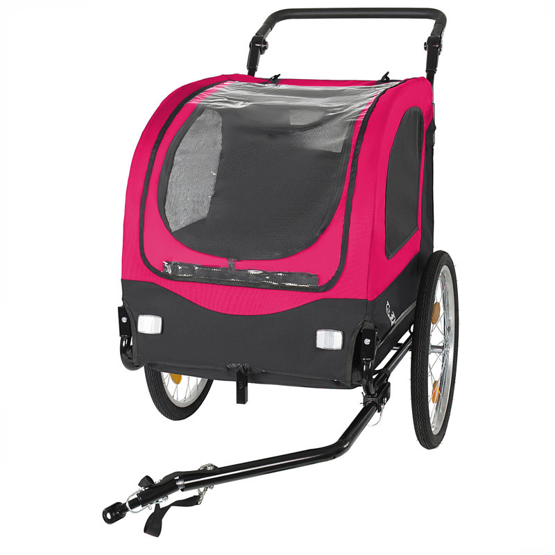 2-in-1  Bike Trailer & Pet Stroller for Dogs up to 110lbs– Foldable Pet Carrier Cart with Front Caster & 20'' Quick Release Air-Filled Wheels, Breathable Mesh and PVC Rain Cover, Red