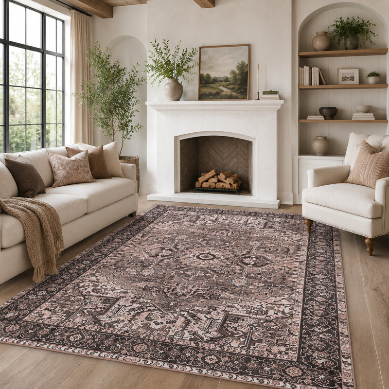Tapis à motif floral lavable Fillender, Rectangle 4pi x 6 pi