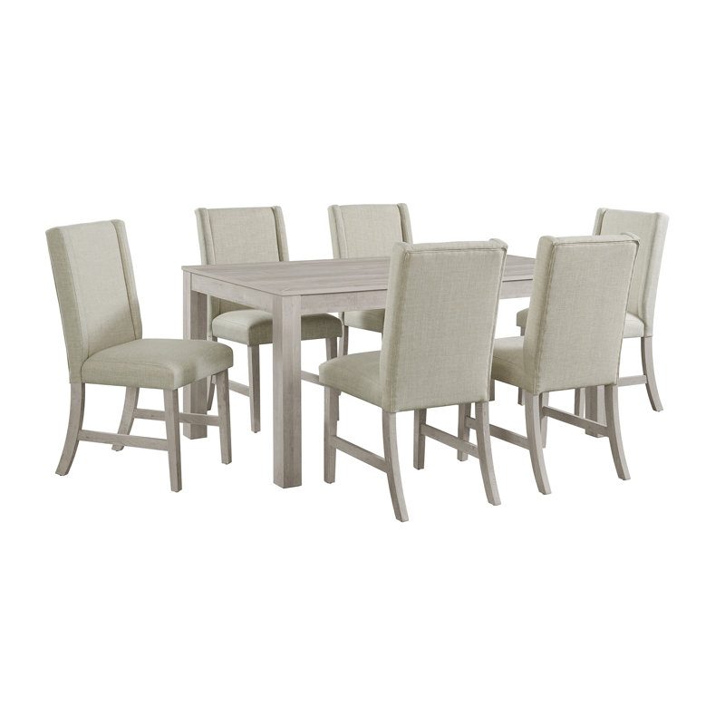 Windley Standard Height Dining Set In White-Rectangular Table And Chairs, 7 Pieces: Table, 6 Chairs