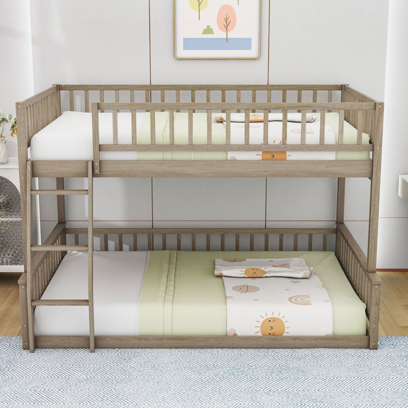 Bunk Bed With Ladder And Safety Guardrails, Walnut, Full XL Over Queen