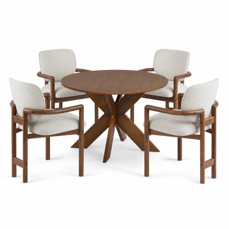 Ensemble de salle à manger franc moderne Mid-Century pour 4 personnes avec base en X et fauteuils rembourrés Franco