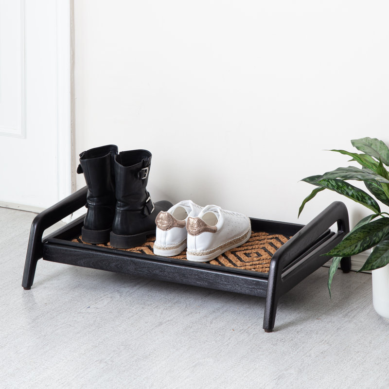 Support à bottes en bois massif de qualité supérieure avec tapis en fibre de coco naturelle - Rangement pour chaussures