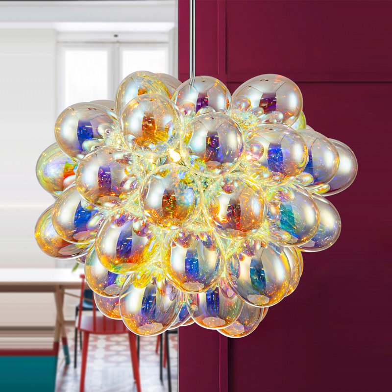 Lustre sphérique en verre sphérique 6 lumières à intensité variable moderne Ebner, H 15,75 po x l 21,65 po x P 21,65 po