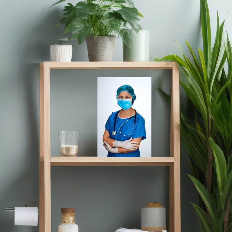 Hospital Nurse With Mask And Stethoscope by Bob Masters - Wrapped Canvas Print, 45.72cm H x 30.48cm W