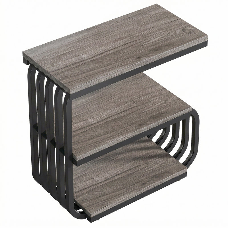 Table d'appoint en C, table de bout étroite à 3 niveaux pour le salon, 2, Gris