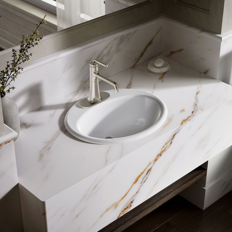 Farmington Metal Oval Drop-In Bathroom Sink with Overflow, White