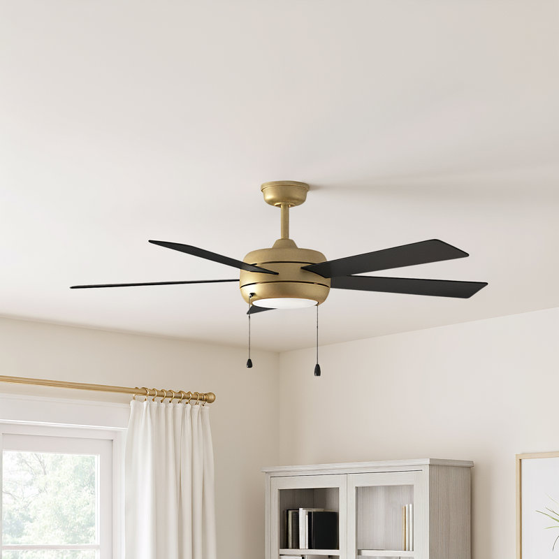 Marcin 52'' Ceiling Fan with LED Lights, Heritage Brass Bronze with Black Blade