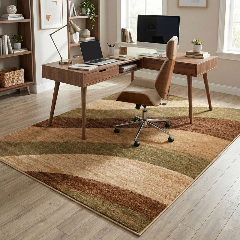 Ebern Designs Cyinthia Cecilia Modern Striped Multi Hand-Carved Rug, Rectangle 7'10" x 9'10"
