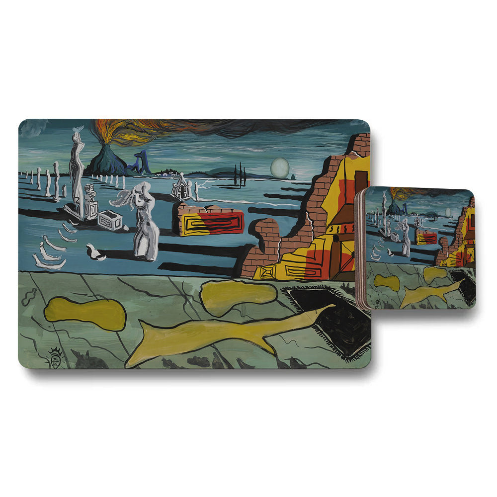 Surreal Coastal Placemat And Coaster Set With Abstract Art