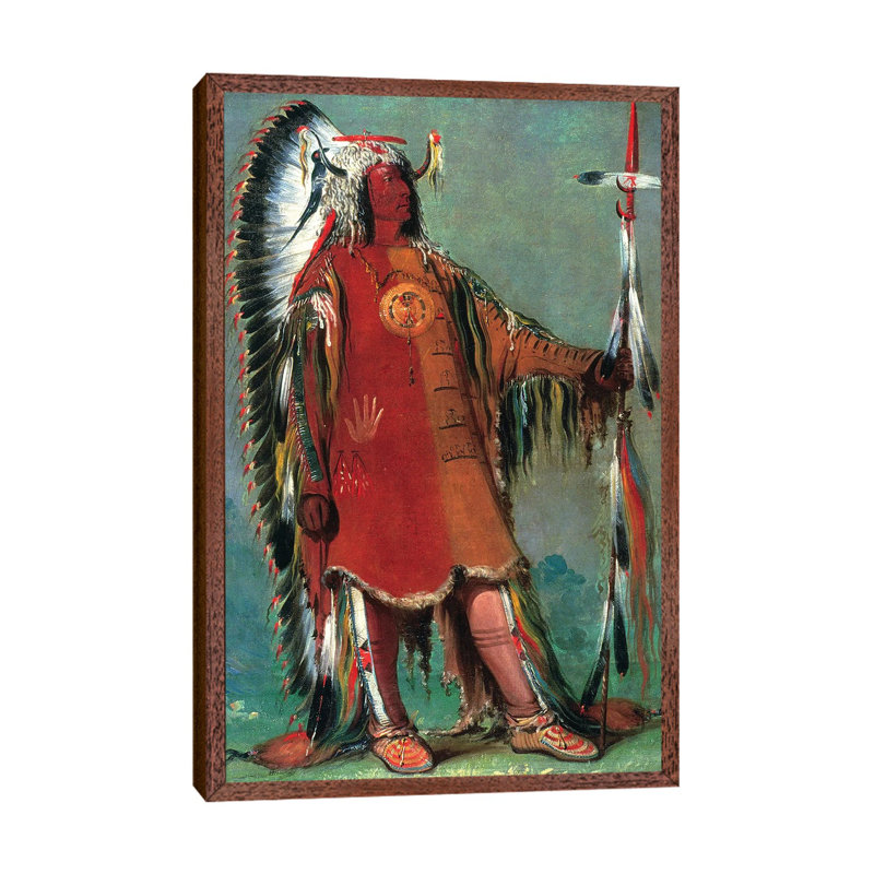 Catlin: Mandan Chief, 1832 by George Catlin - Painting on Canvas, 101.6 cm H x 66.04 cm W, Classic Brown Wood Framed