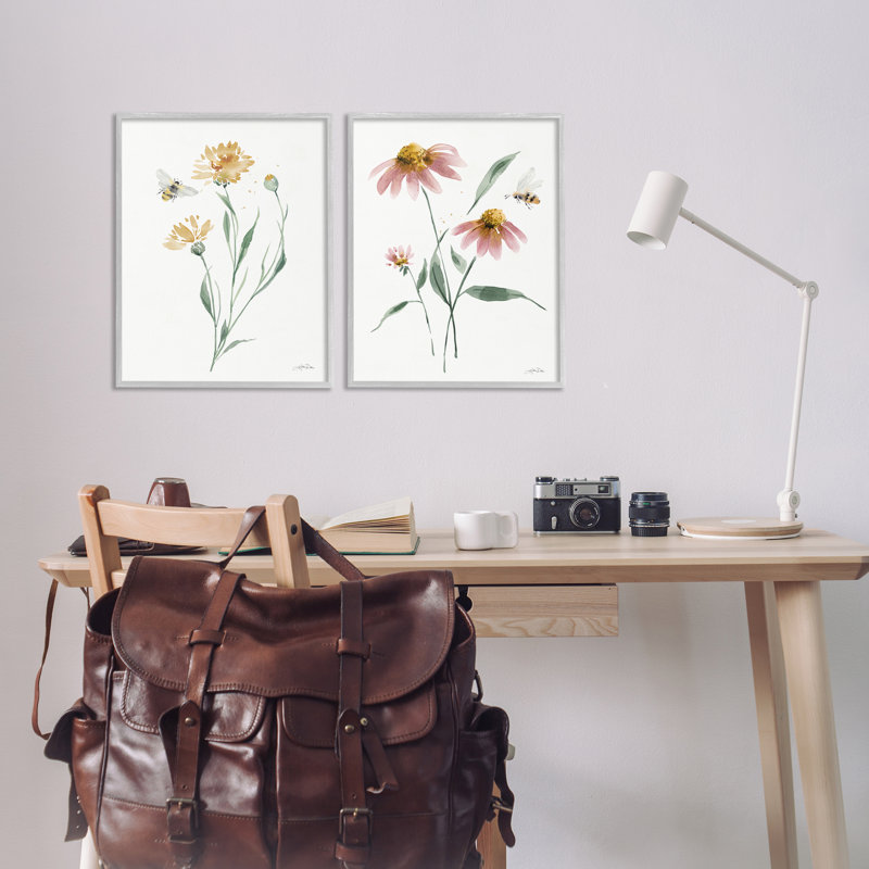 «Flower Stem Bees», ensemble de 2 giclées par Katrina Pete, Estampe numérique Farmhouse, H 24 po x l 16 po